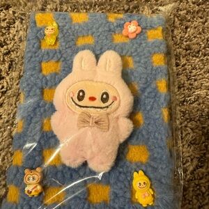 Cute Blue and Yellow Checkered softcover with Pink Labubu can be use for j
